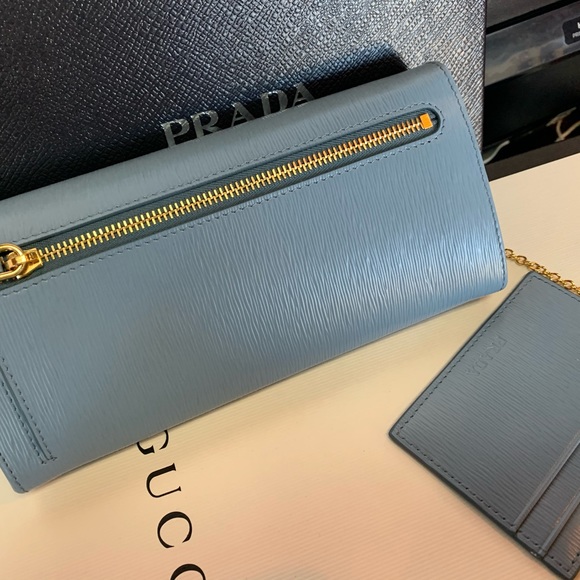 「SOLD 」PRADA 1MH132 VITELLO MOVEI ASTRALE blue wallet NEW - Picture 5 of 8